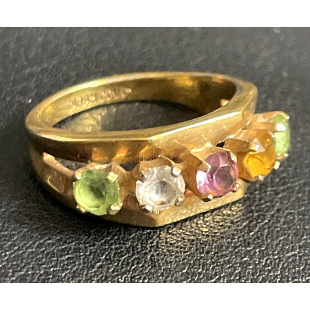 Vintage Sarah Coventry Ring Size 7 Gold Tone Rhinestone Cocktail Statement Prong